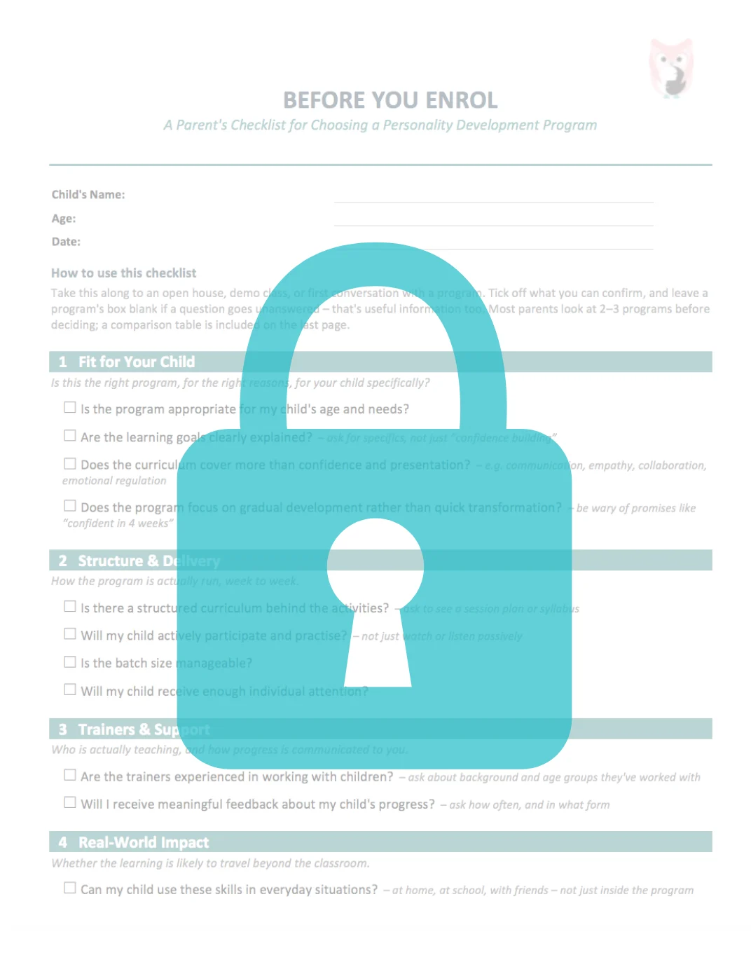 Free Checklist for Parents